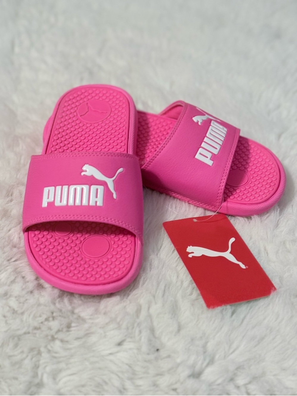 PUMA Cool Cat  Hot Pink Slide Sandals with White Logo ~ NWT